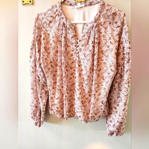 Blu Pepper Blouse, paisley print, tan/blue, women's medium